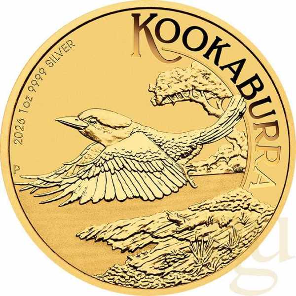 1 Unze Silbermünze Australien Kookaburra 2026 - teilvergoldet