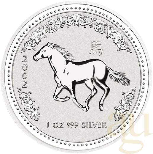 2 Unzen Silbermünze Australien Lunar I Pferd 2002