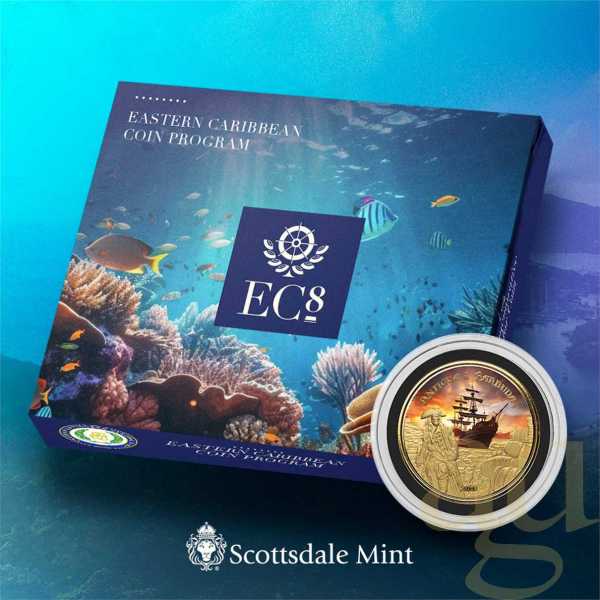 1 Unze Goldmünze EC8 Antigua & Barbuda - Rum Runner 2023 - coloriert