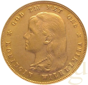 10 Gulden Goldmünze Wilhelmina Jugendportrait 1897