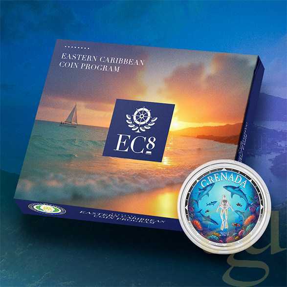 1 Unze Silbermünze EC8 Grenada - Shark Diver 2024 - coloriert