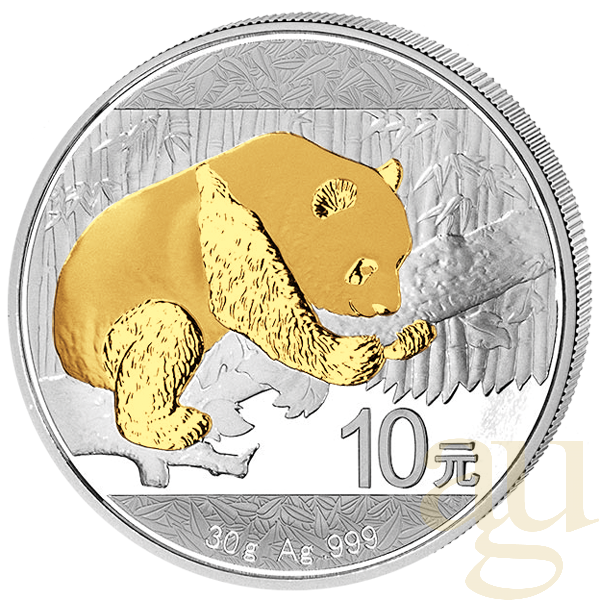 30g Silbermünze China Panda 2016 teilvergoldet
