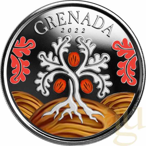 1 Unze Silbermünze EC8 Grenada - Nutmeg Tree 2022 - coloriert