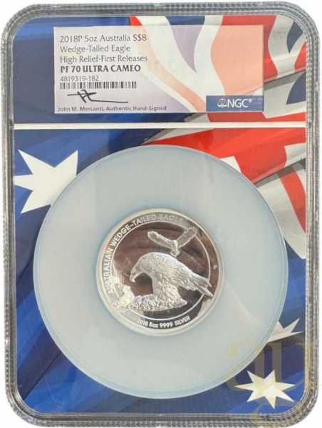 5 Unzen Silbermünze Australien Wedge Tailed Eagle 2018 Incused High Relief - polierte Platte