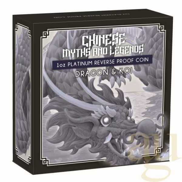 1 Unze Platinmünze Australien Chinese Myths and Legends - Drache & Koi 2024 - Reverse polierte Platt