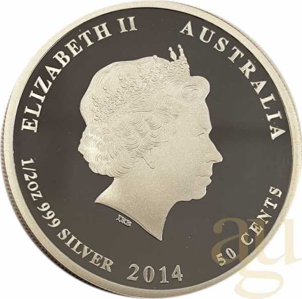 1/2 Unze Silbermünze Australien Lunar II Pferd 2014 proof - coloriert