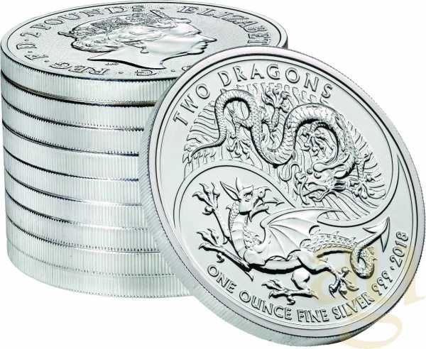 1 Unze Silbermünze Two Dragons 2018