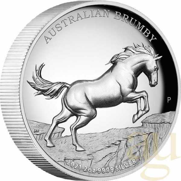 2 Unzen Silbermünze Australien Brumby 2021 - High Relief - polierte Platte