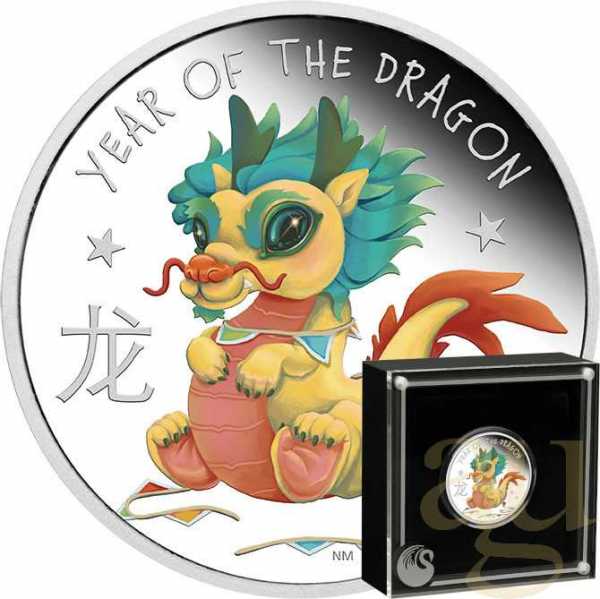 1/2 Unze Silbermünze Tuvalu Baby Drache 2024 - polierte Platte - coloriert