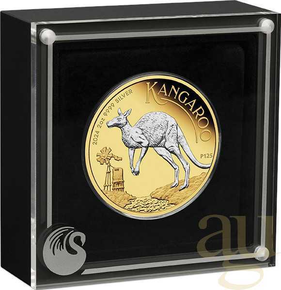 2 Unzen Silbermünze Australien Känguru 2024 teilvergoldet