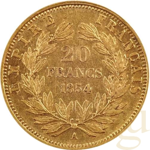 20 Francs Goldmünze Napoleon III ohne Kranz