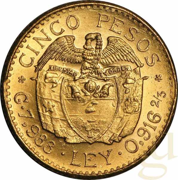 5 Pesos Goldmünze Kolumbien