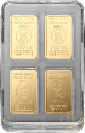 20 x 1/20 Unze Goldbarren Heimerle + Meule Unity Box