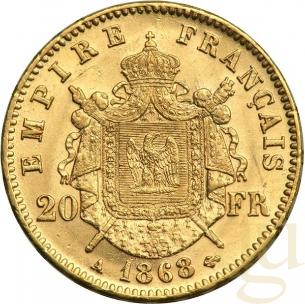 20 Francs Goldmünze Napoleon III mit Kranz