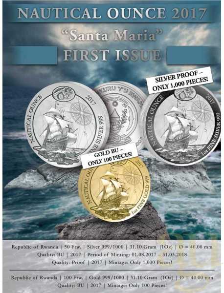 1 Unze Silbermünze Ruanda Nautical Serie - Santa Maria 2017