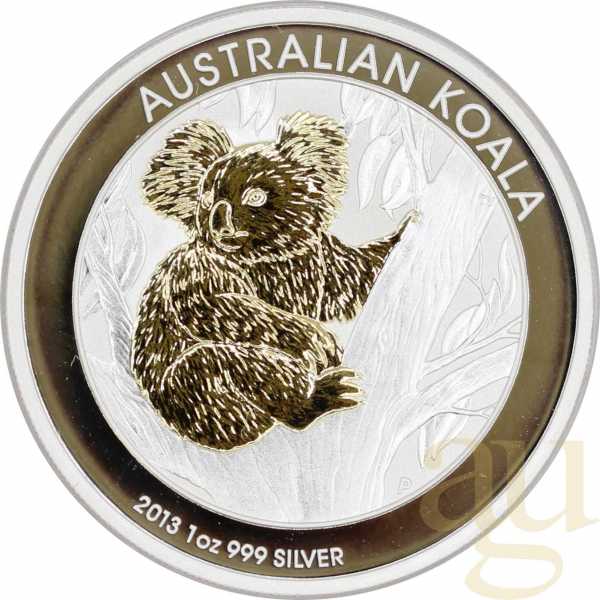 1 Unze Silbermünze Australien Koala 2013 teilvergoldet