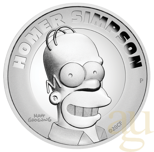 2 Unzen Silbermünze Tuvalu The Simpsons - Homer Simpson 2021 - polierte Platte - High Relief
