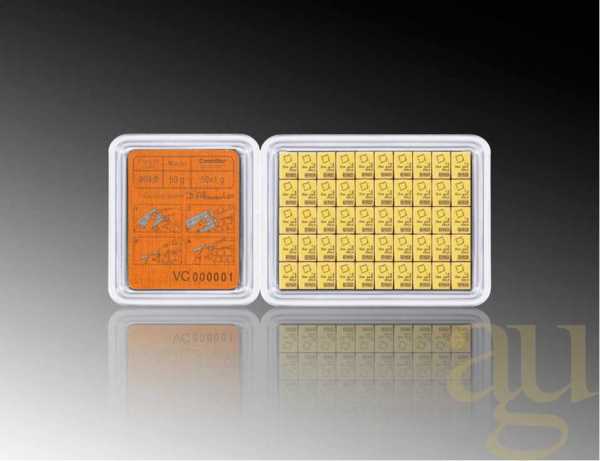 50 x 1g Gold Combibarren / Goldtafel / Tafelbarren Valcambi