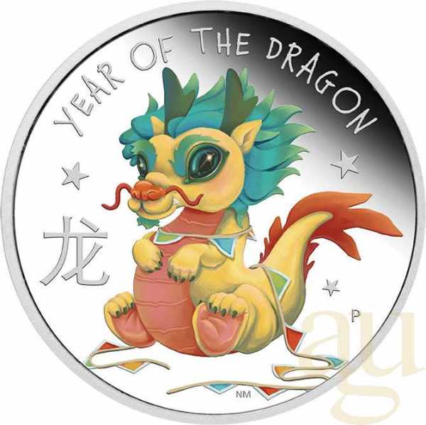 1/2 Unze Silbermünze Tuvalu Baby Drache 2024 - polierte Platte - coloriert