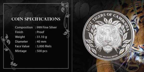 1 Unze Silbermünze Kambodscha Lost Tigers 2022 proof - High Relief