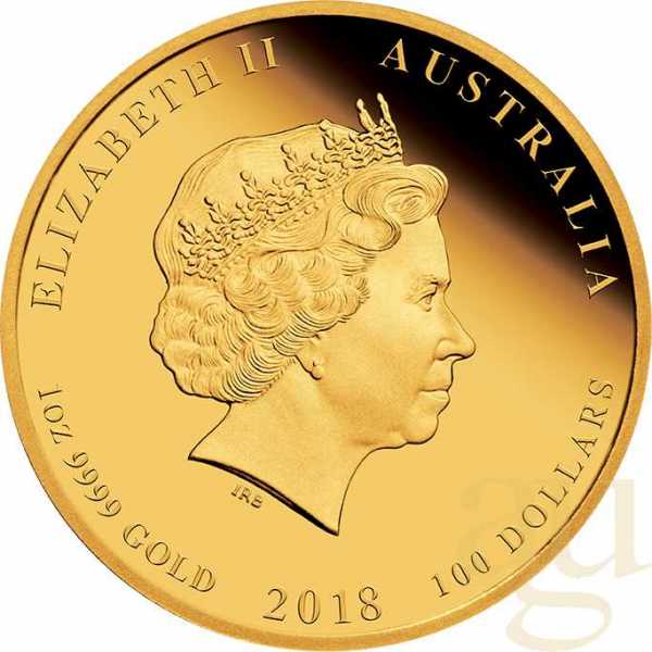 1 Unze Goldmünze Australien Lunar II Hund 2018 - polierte Platte