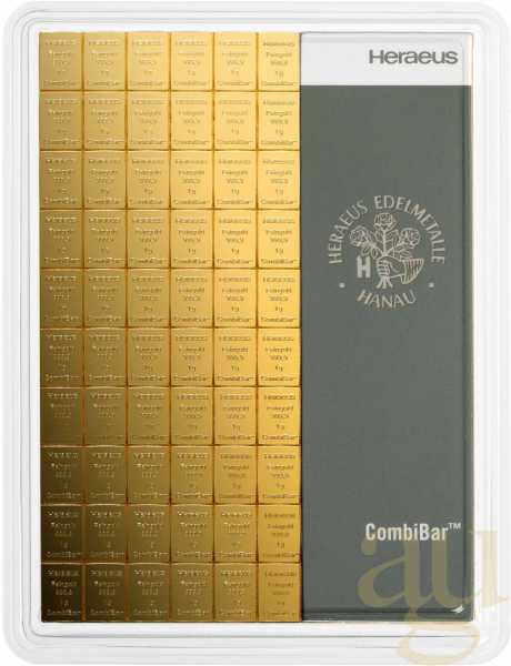 100 x 1g Gold Heraeus Combibarren / Goldtafel / Tafelbarren