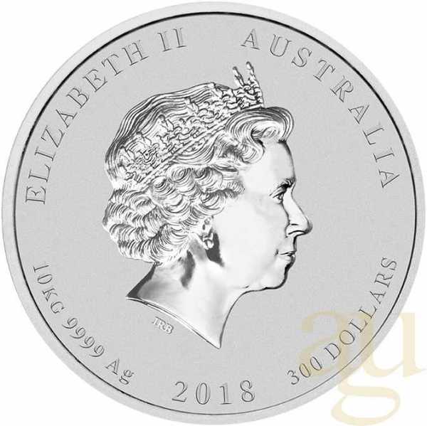 10 Kilogramm Silbermünze Australien Lunar II Hund 2018