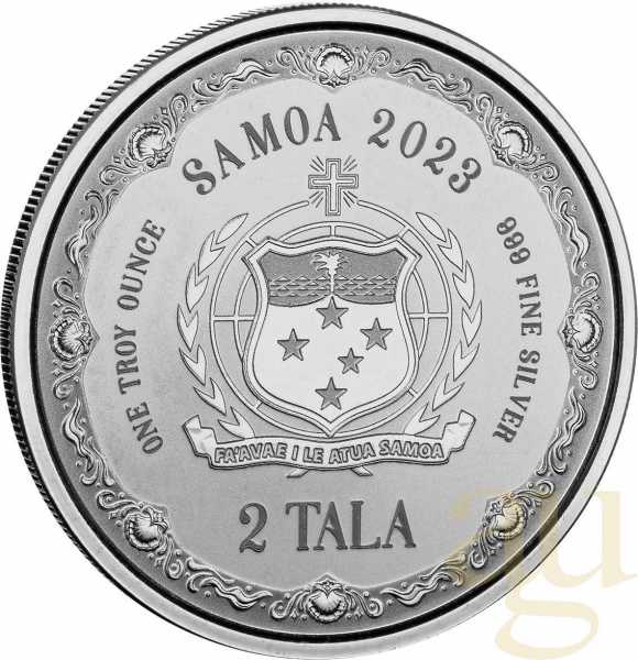 1 Unze Silbermünze Samoa Meerjungfrau 2023 - coloriert