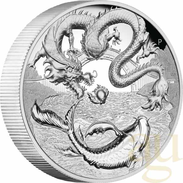 2 Unzen Silbermünze Australien Drache & Koi 2023 - High Relief - polierte Platte