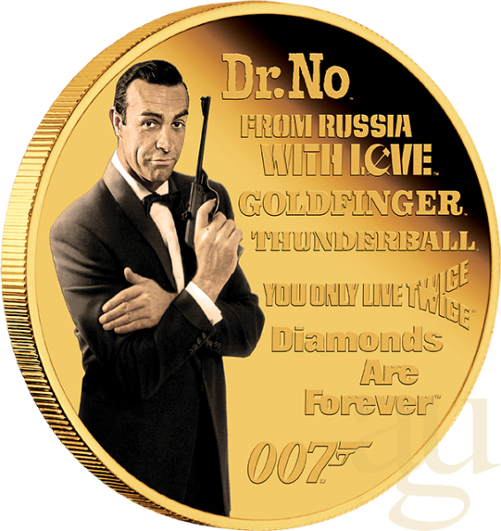 1/4 Unze Goldmünze Tuvalu James Bond 007 - Sean Connery 2022 - proof coloriert
