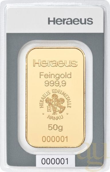 50 Gramm Goldbarren Heraeus
