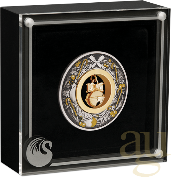 2 Unzen Silbermünze Jingle Bell 2022 - Antik Finish coloriert