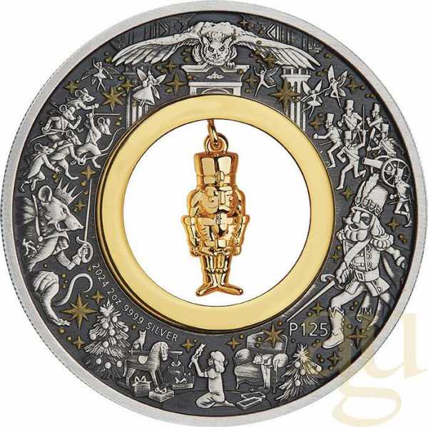 2 Unzen Silbermünze Australien Nussknacker 2024 - Antik Finish coloriert