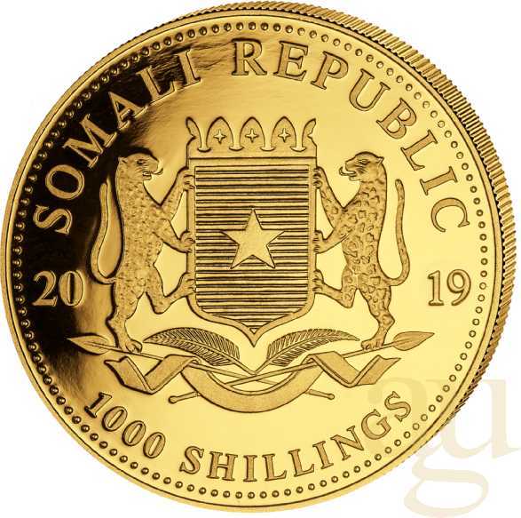 1 Unze Goldmünze Somalia Elefant 2019 - Privy Mark Schwein