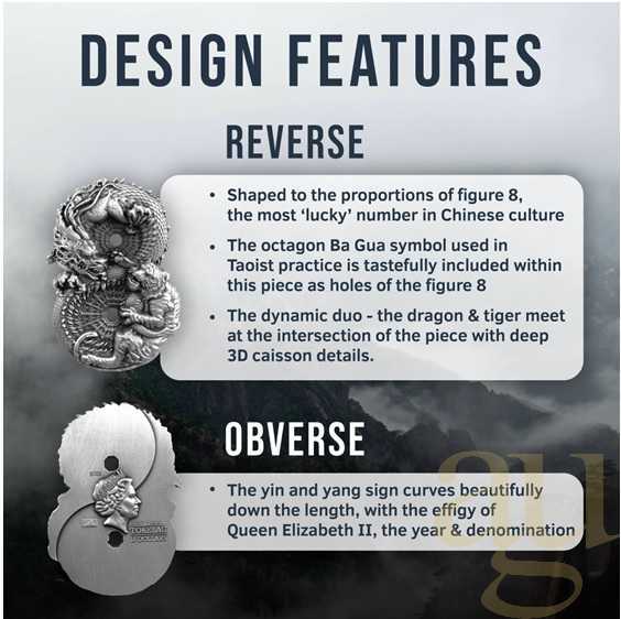 3 Unzen Silbermünze Tokelau Dragon & Tiger 2022 - Antik High Relief