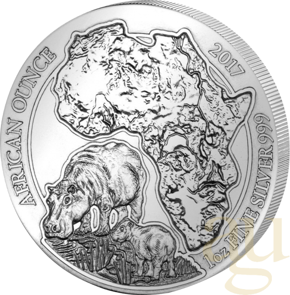 1 Unze Silbermünze Ruanda Flusspferd 2017