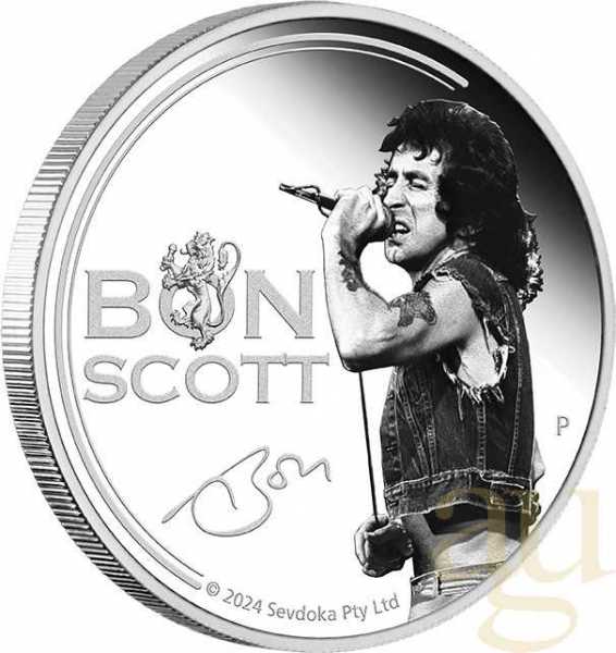 1 Unze Silbermünze Tuvalu Bon Scott 2024 - proof coloriert