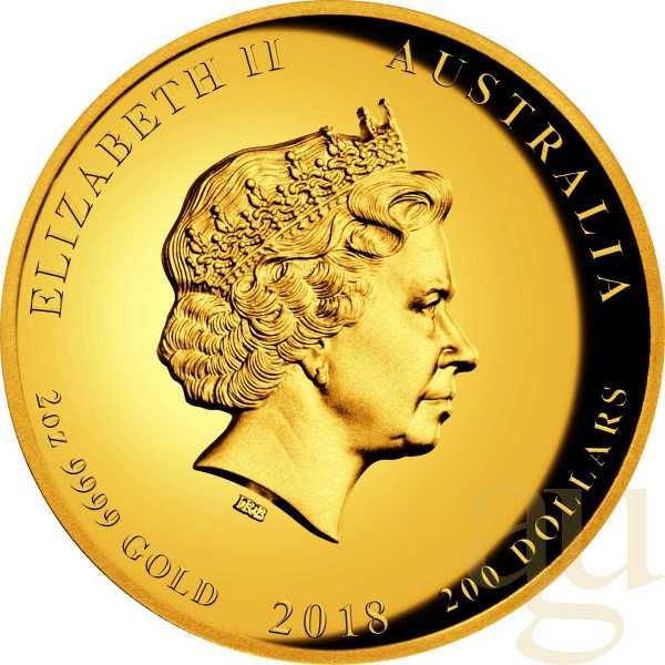 2 Unzen Goldmünze Australien Drache & Tiger 2018 - High Relief - polierte Platte