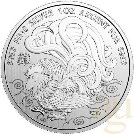 1 Unze Silbermünze Kanada Lunar Hahn 2017