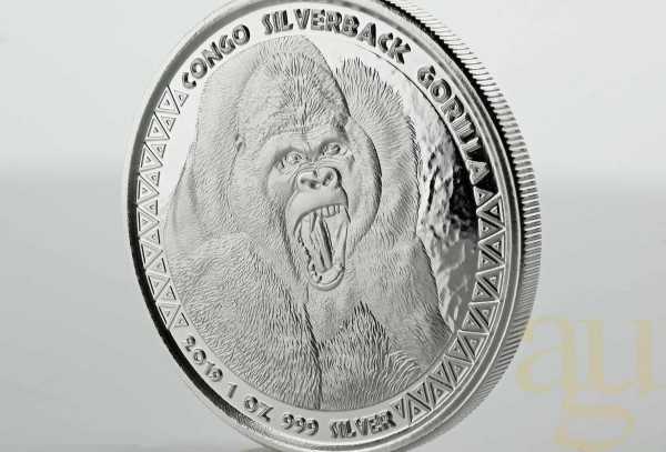1 Unze Silbermünze Afrika Kongo Silberrücken Gorilla 2019