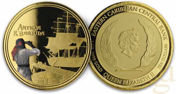 1 Unze Goldmünze EC8 Antigua & Barbuda - Rum Runner 2019 - coloriert