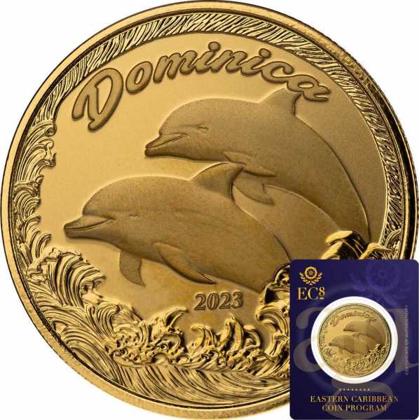1 Unze Goldmünze EC8 Dominica - Delfin 2023