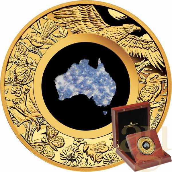 2 Unzen Goldmünze Australien Great Southern Land Blue Lepidolite 2025 - polierte Platte