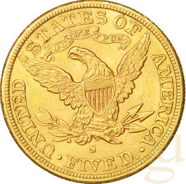5$ Goldmünze Half Eagle Liberty Head - Kopf