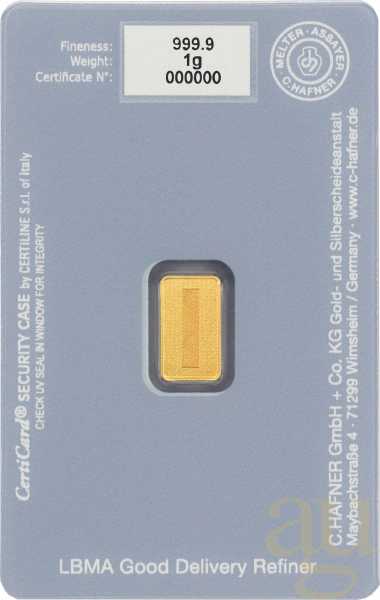 1 Gramm Goldbarren C. Hafner - For You - Blau