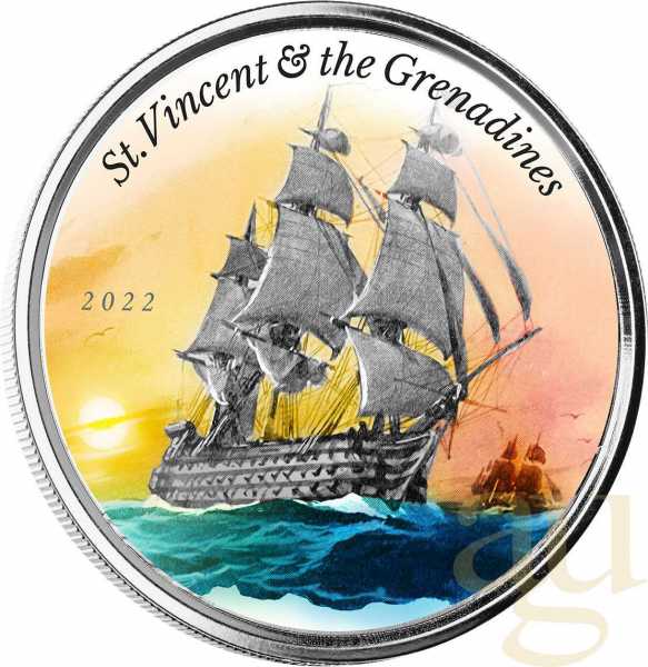 1 Unze Silbermünze EC8 St. Vincent & The Grenadines - Warship 2022 - coloriert