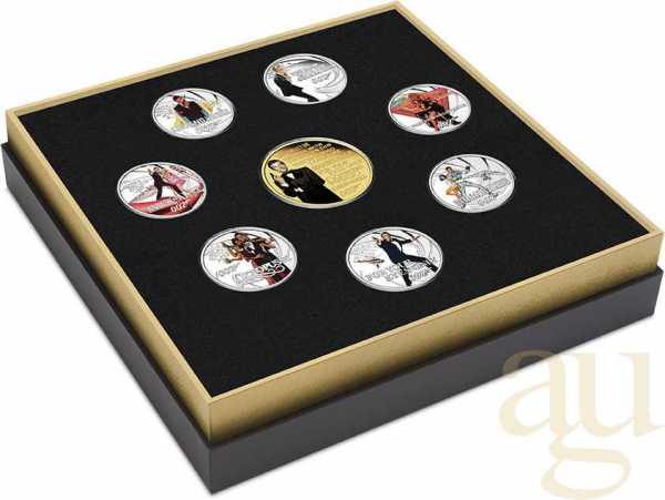 8-Coin-Set Silbermünzen Tuvalu James Bond 007 - Roger Moore 2024 - coloriert - proof