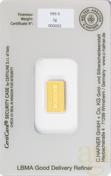 2 Gramm Goldbarren C. Hafner
