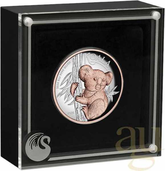 5 Unzen Silbermünze Australien Koala 2024 - High Relief - polierte Platte - rosè vergoldet