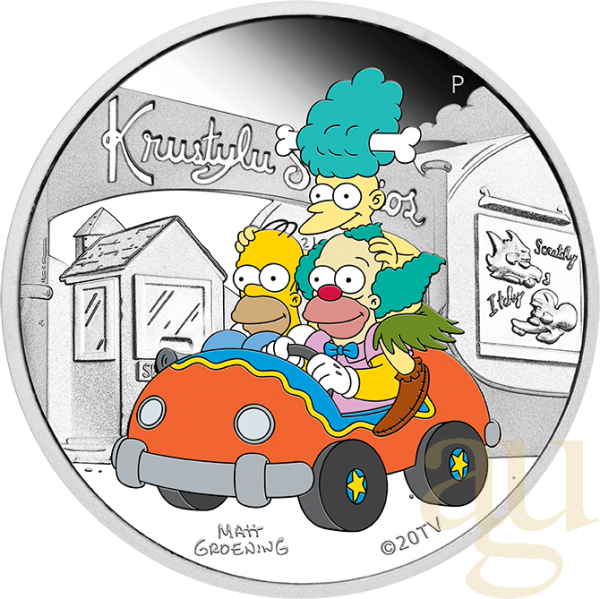 1 Unze Silbermünze Tuvalu The Simpsons - Krustylu Studios 2022 polierte Platte - coloriert